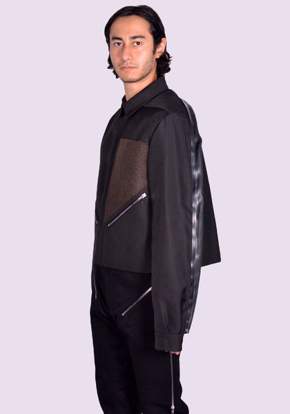 RICK OWENS MEN RR02D6743 090409 TOUR ALICE JACKET BLACK/BROWN