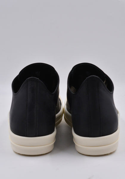 RICK OWENS MEN LEATHER LOW SNEAKERS BLACK/MILK SS24 | DOSHABURI Online Shop