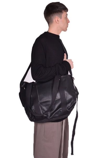 RICK OWENS MEN RA01D0461 TROLLEY LEATHER BAG BLACK SS24 | DOSHABURI Online Shop