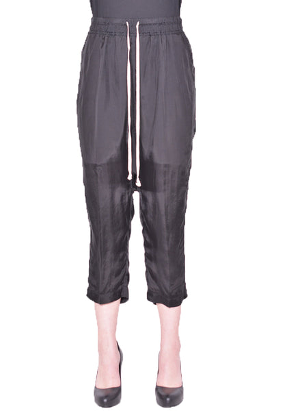 RICK OWENS WOMEN RP01D2308 J DRAWSTRING CROPPED PANTS BLACK SS24 | DOSHABURI Online Shop