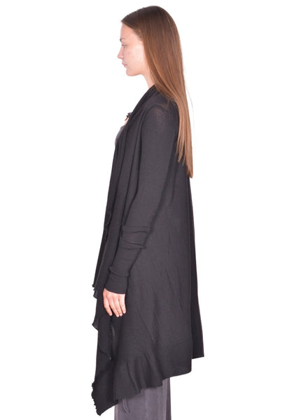 RICK OWENS LONG WRAP KNIT CARDIGAN BLACK SS26 | DOSHABURI Shop