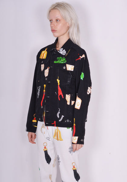 SKY HIGH FARM CHARM PRINT DENIM JACKET WOV BLACK FW23 | DOSHABURI Online Shop