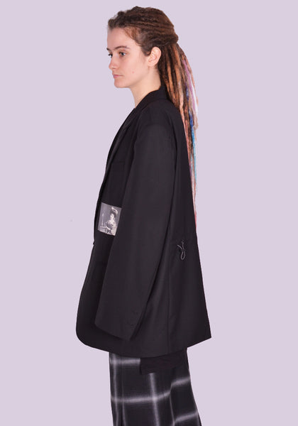 YUIKI SHIMOJI PATCHED BLAZER BLACK COCTEAU | DOSHABURI Online Shop