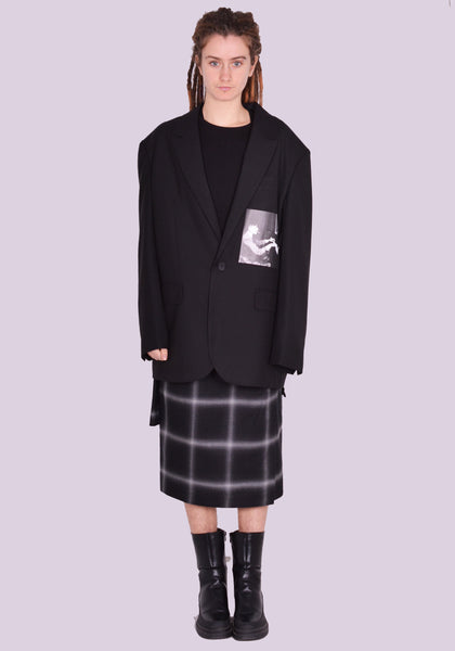 YUIKI SHIMOJI PATCHED BLAZER BLACK COCTEAU | DOSHABURI Online Shop