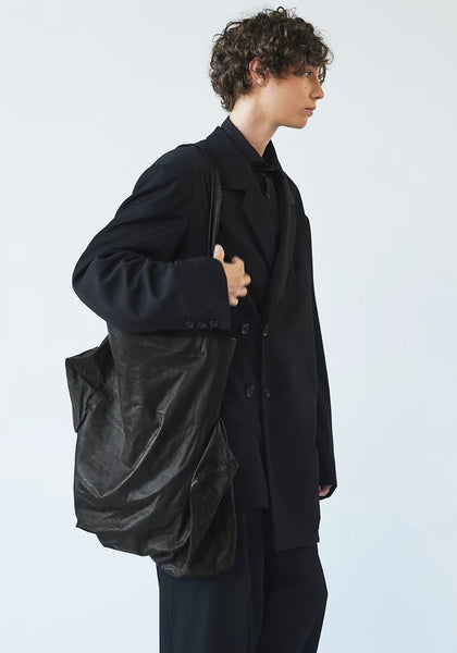 YOHJI YAMAMOTO DISCORD DA-I72-798 UNEVENNISS LEATHER TOTE BAG BLACK SS24 | DOSHABURI Online Shop