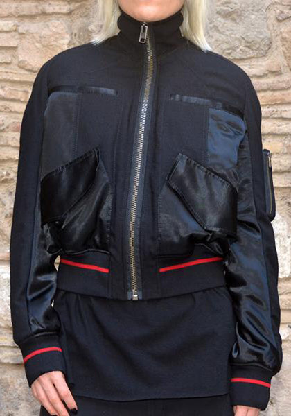 HAIDER ACKERMANN WOMENS PADDED ZIP-UP JACKET BLACK/RED | 50% Off-Sale | DOSHABURI OUTLET