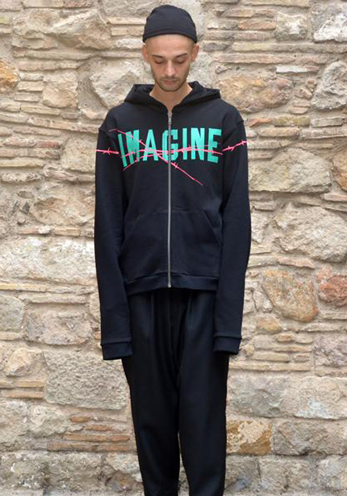 HAIDER ACKERMANN MENS PRINTED ZIP SWEAT HOODIE BLACK 50% Off