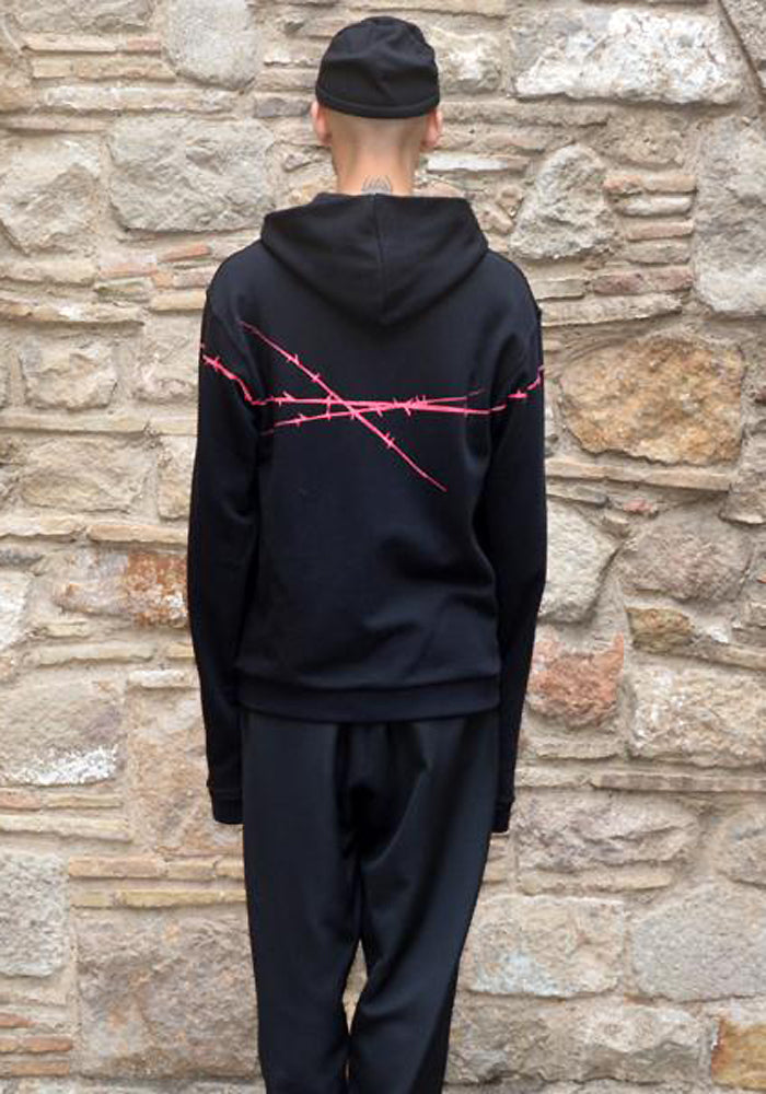HAIDER ACKERMANN MENS PRINTED ZIP SWEAT HOODIE BLACK 50% Off-Sale