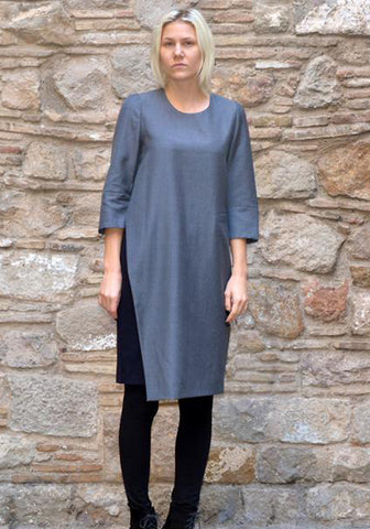 UJOH SLIT DRESS GREY/NAVY | 50%OFF SALE | Doshaburi Online Shop