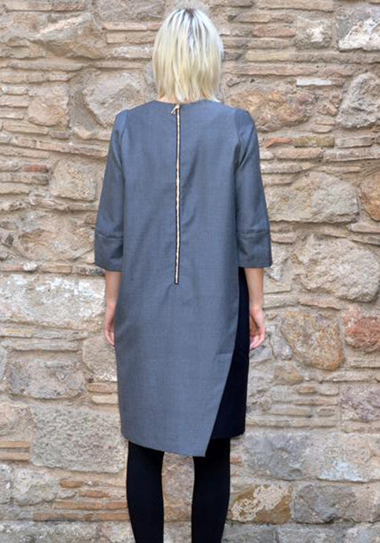 UJOH SLIT DRESS GREY/NAVY | 50%OFF SALE | Doshaburi Online Shop