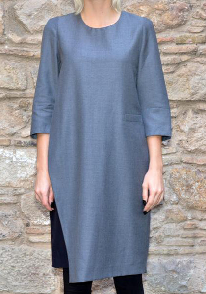 UJOH SLIT DRESS GREY/NAVY | 50%OFF SALE | Doshaburi Online Shop