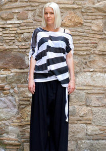 ANN DEMEULEMEESTER TRISH OVERSIZE STRIPE T-SHIRT WHITE/BLACK 50%OFF