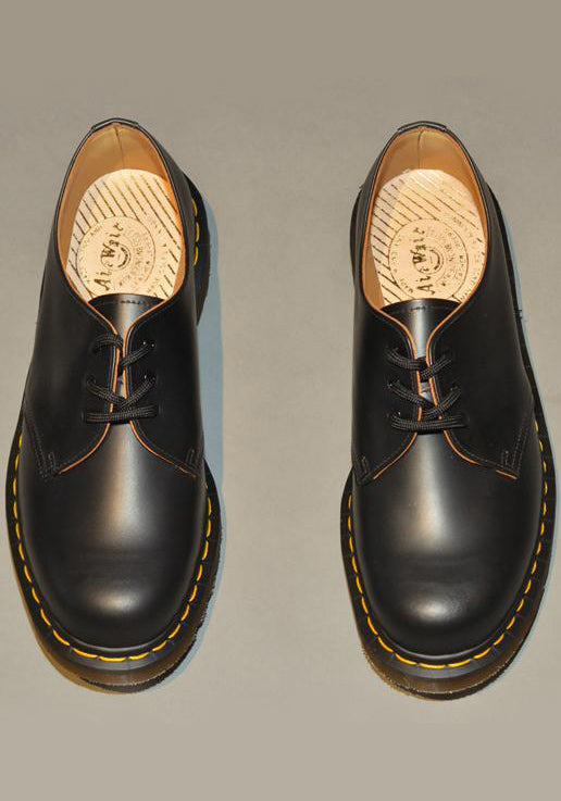 DR. MARTENS VINTAGE 1461 LEATHER SHOES BLACK QUILON MADE IN 
