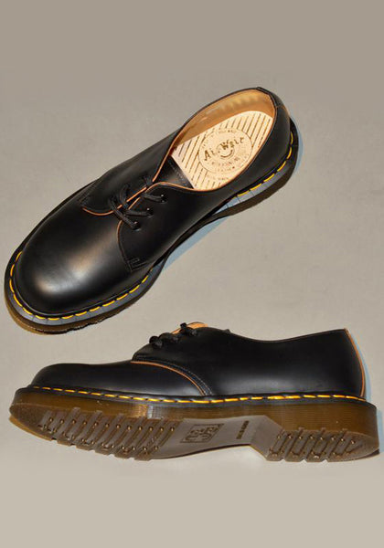 DR. MARTENS VINTAGE 1461 LEATHER SHOES BLACK QUILON MADE IN ENGLAND - DOSHABURI Shop