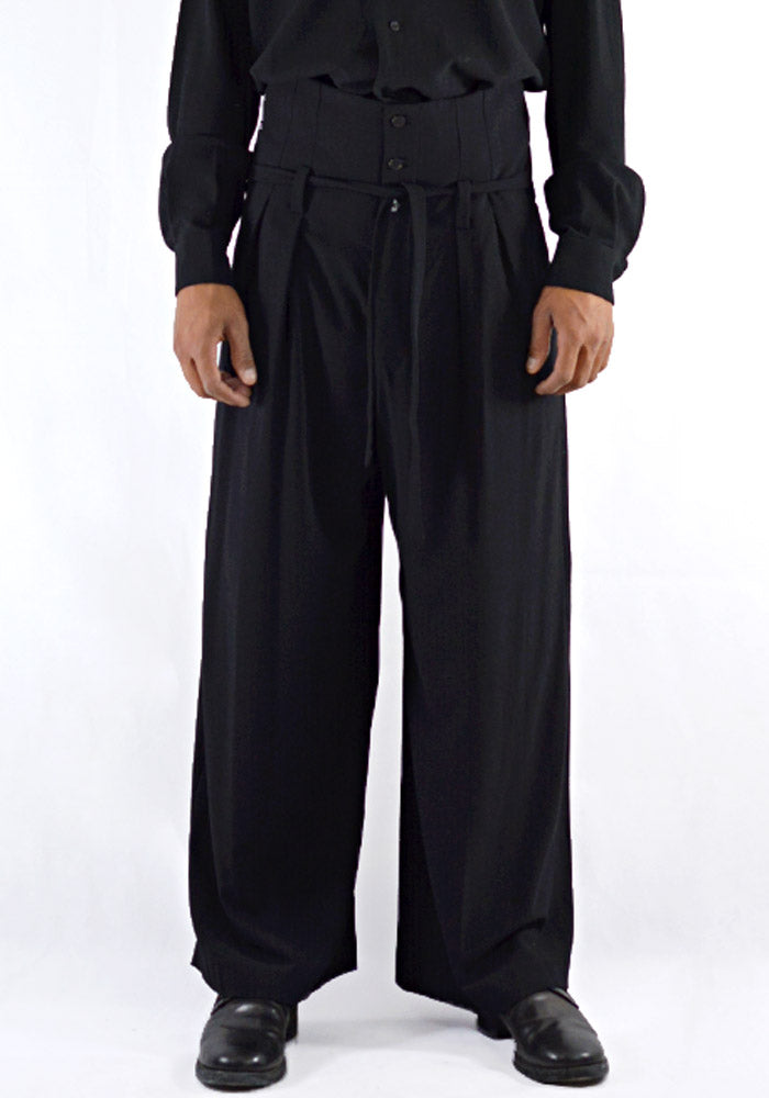 ETHOSENS EMBOSSED HIGH-WALSTED SLACKS PANTS BLACK