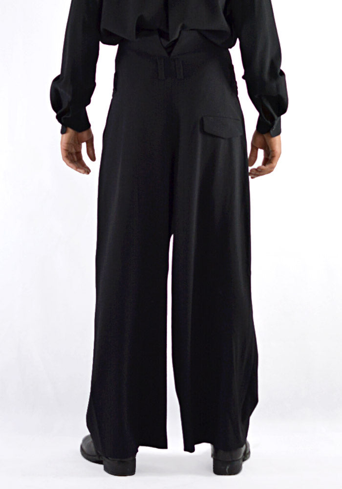 ETHOSENS EMBOSSED HIGH-WALSTED SLACKS PANTS BLACK