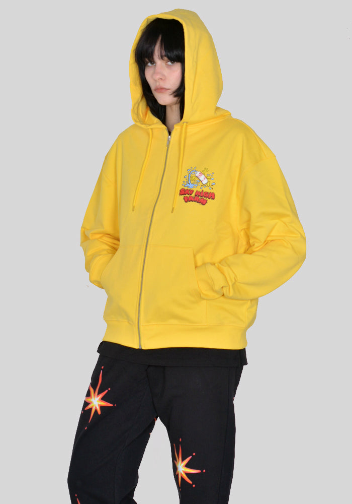 SKY HIGH FARM SHF03T023 SLIPPERY WHEN WET GRAPHIC ZIP SWEAT HOODIE YELLOW SS23 | DOSAHBURI Online Shop