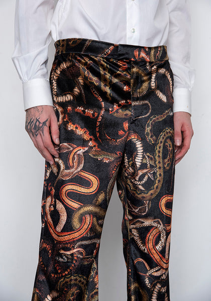 LU'U DAN MP020_V 70'S VELVET BELLBOTTOM TROUSERS SNAKE PRINT FW22 | DOSHABURI Online Shop