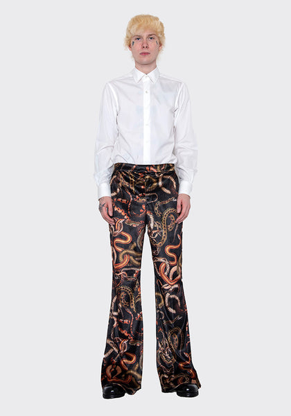 LU'U DAN MP020_V 70'S VELVET BELLBOTTOM TROUSERS SNAKE PRINT FW22 | DOSHABURI Online Shop