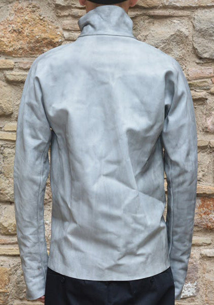 m.a+ by Maurizio Amadei MENS ZIPPED TALL COLLAR LEATHER JACKET GREY