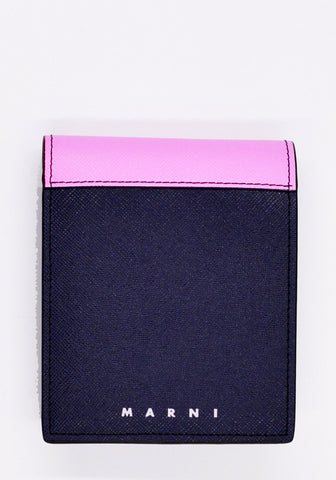 MARNI SAFFIANO LEATHER BI-FOLD WALLET NAVY/PINK | DOSHABURI Online Shop