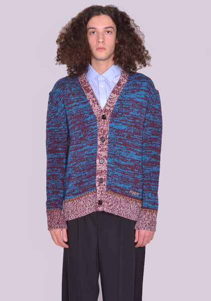 MARNI CDMG0092Q0 V-NECK CARDIGAN BORDEAUX/BLUE FW22 | DOSHABURI Online Shop