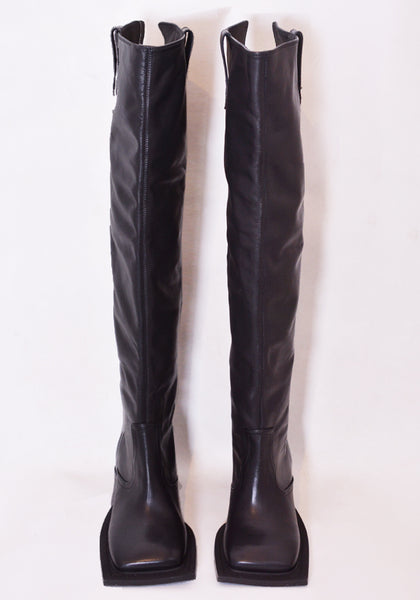 NINAMOUNAH H_02 HOWLING KNEE-HIGH LEATHER BOOTS BLACK