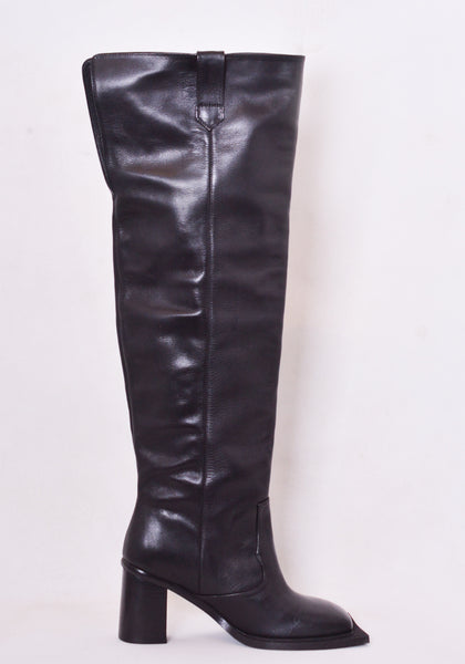 NINAMOUNAH HOWLING KNEE-HIGH LEATHER BOOTS BLACK SS22 | DOSHABURI Online Shop