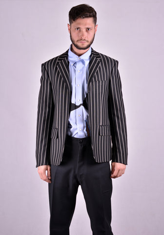 RANDOM IDENTITIES T-07J BUTTONLESS BLAZER JERSEY BLACK STRIPES | DOSHABURI Online Shop