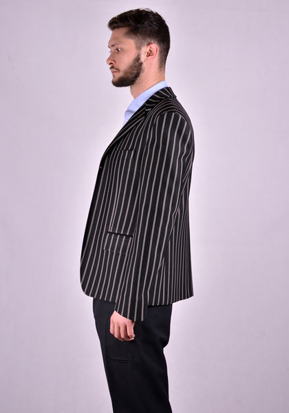 RANDOM IDENTITIES T-07J BUTTONLESS BLAZER JERSEY BLACK STRIPES | DOSHABURI Online Shop