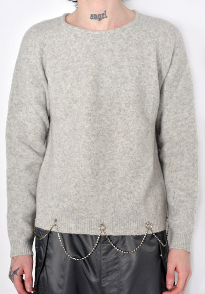 RANDOM IDENTITIES KN-26 CREWNECK KNITSWEATER WITH CHAIN LIGHT GREY SS23 | DOSHABURI Online Shop