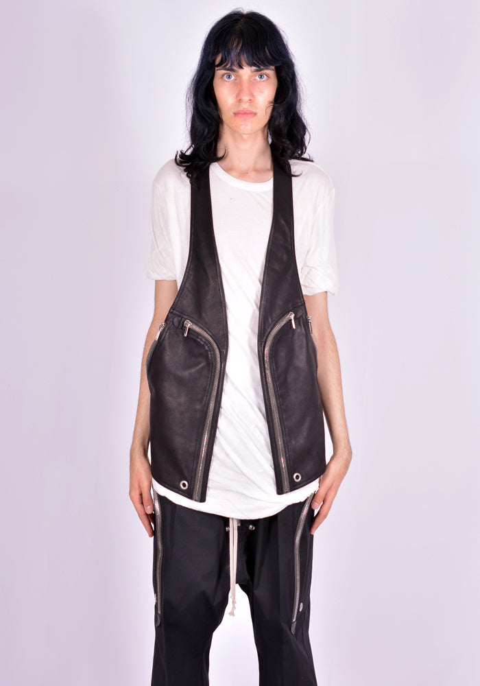 RICK OWENS RU02A5451 LCW 09 BAUHAUS LEATHER VEST BLACK