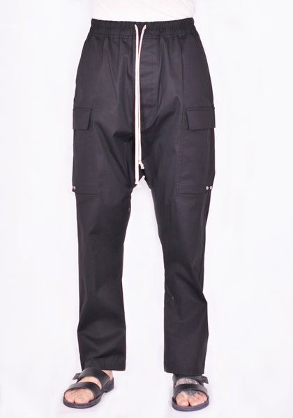 RICK OWENS RU01B1379 TE LONG CARGO PANTS COTTON BLEND BLACK SS22