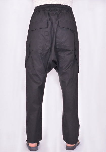 RICK OWENS RU01B1379 TE LONG CARGO PANTS COTTON BLEND BLACK SS22