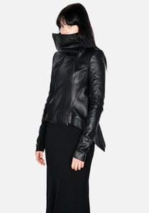 RICK OWENS WOMEN RP01C5743 LLP NASKA BIKER LEATHER JACKET BLACK SS23 | DOSHABURI Online Shop