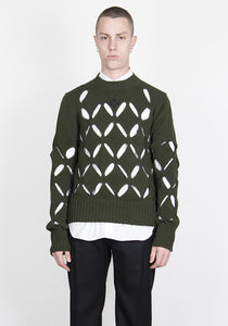 STEFAN COOKE SCSS21KN4 DIAMOND SLASHED JUMPER KHAKI GREEN 2021SS | DOSHABURI Online Shop