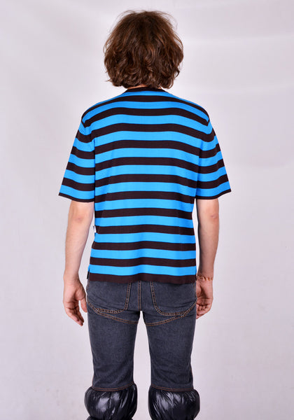 SUNNEI T01 KITTED STRIPE T-SHIRT BLUE/MOKA 2020FW | DOSHABURI Online Shop
