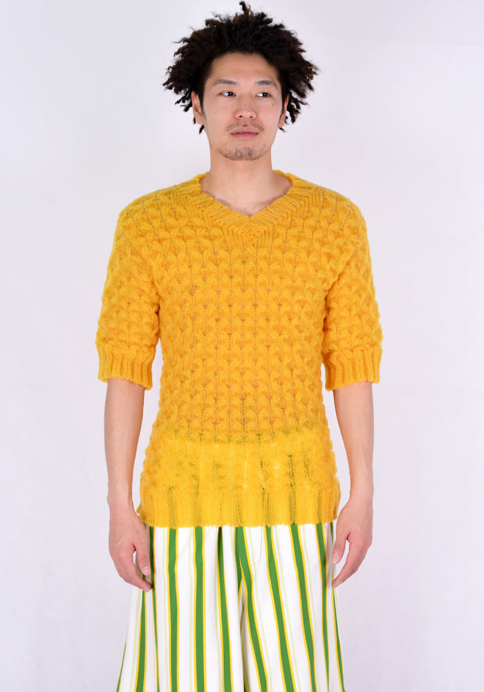 SUNNEI TVN01 V-NECK SHORT SLEEVE KNIT SWEATER MANGO - DOSHABURI Shop