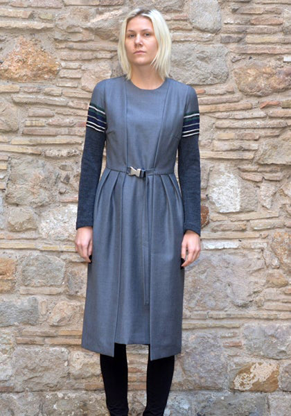 UJOH LONG SLEEVE BELTED DRESS GREY 50% Off-Sale Doshaburi Online Shop