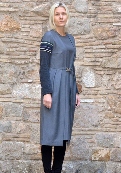 UJOH LONG SLEEVE BELTED DRESS GREY 50% Off-Sale Doshaburi Online Shop