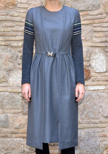 UJOH LONG SLEEVE BELTED DRESS GREY 50% Off-Sale Doshaburi Online Shop