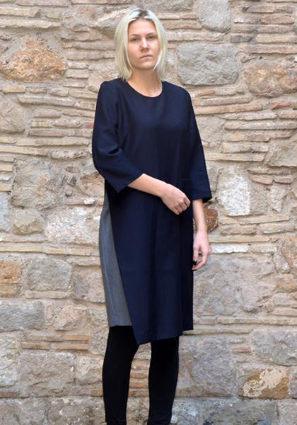 UJOH SLIT DRESS NAVY/GREY | 50% Off-Sale | Doshaburi Online Shop