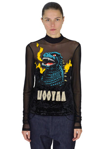 UOOYAA UY942Z1066 EMBROIDERED MESH TOP BLACK - DOSHABURI Shop