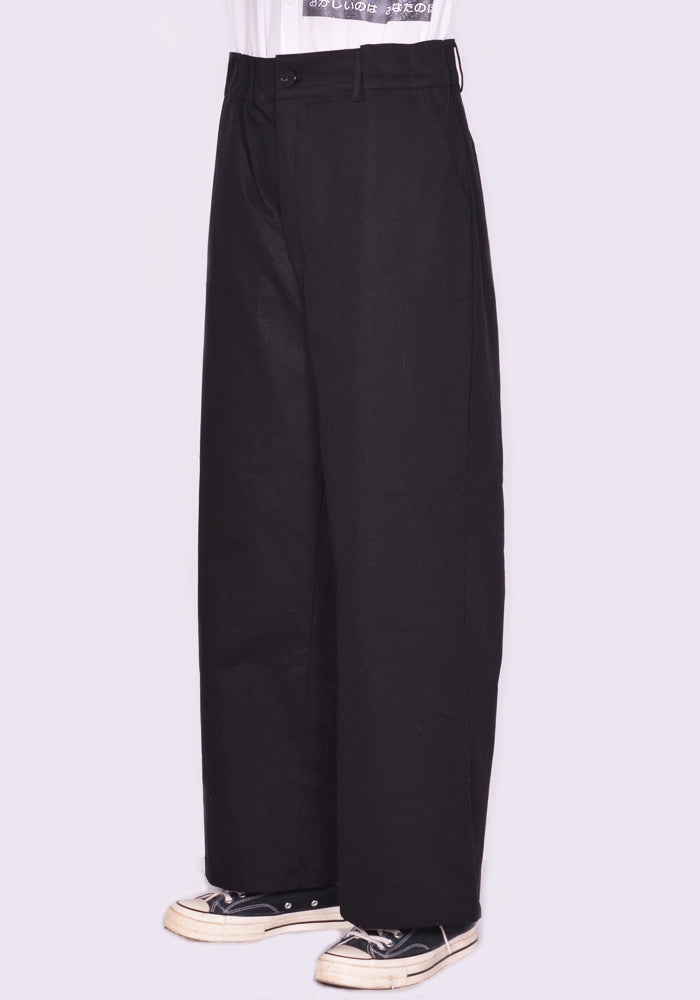 YUIKI SHIMOJI HIGH WAIST WIDE PANTS BLACK | DOSHABURI Online Shop