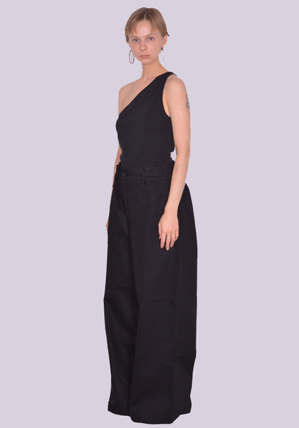 YUIKI SHIMOJI HIGH WAIST WIDE PANTS BLACK | DOSHABURI Online Shop