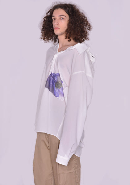 YUIKI SHIMOJI UNISEX LONG SLEEVE SHIRT WHITE OPIUM POPPY | DOSHABURI Online Shop