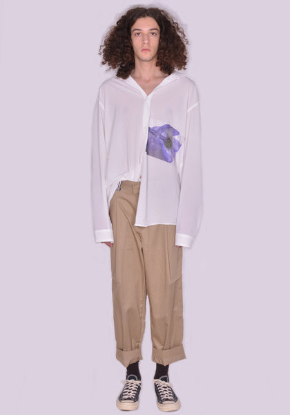 YUIKI SHIMOJI UNISEX LONG SLEEVE SHIRT WHITE OPIUM POPPY | DOSHABURI Online Shop