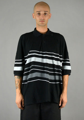 YUIKI SHIMOJI OVERSIZE STRIPE POLO SHIRT BLACK/GREY - DOSHABURI Shop